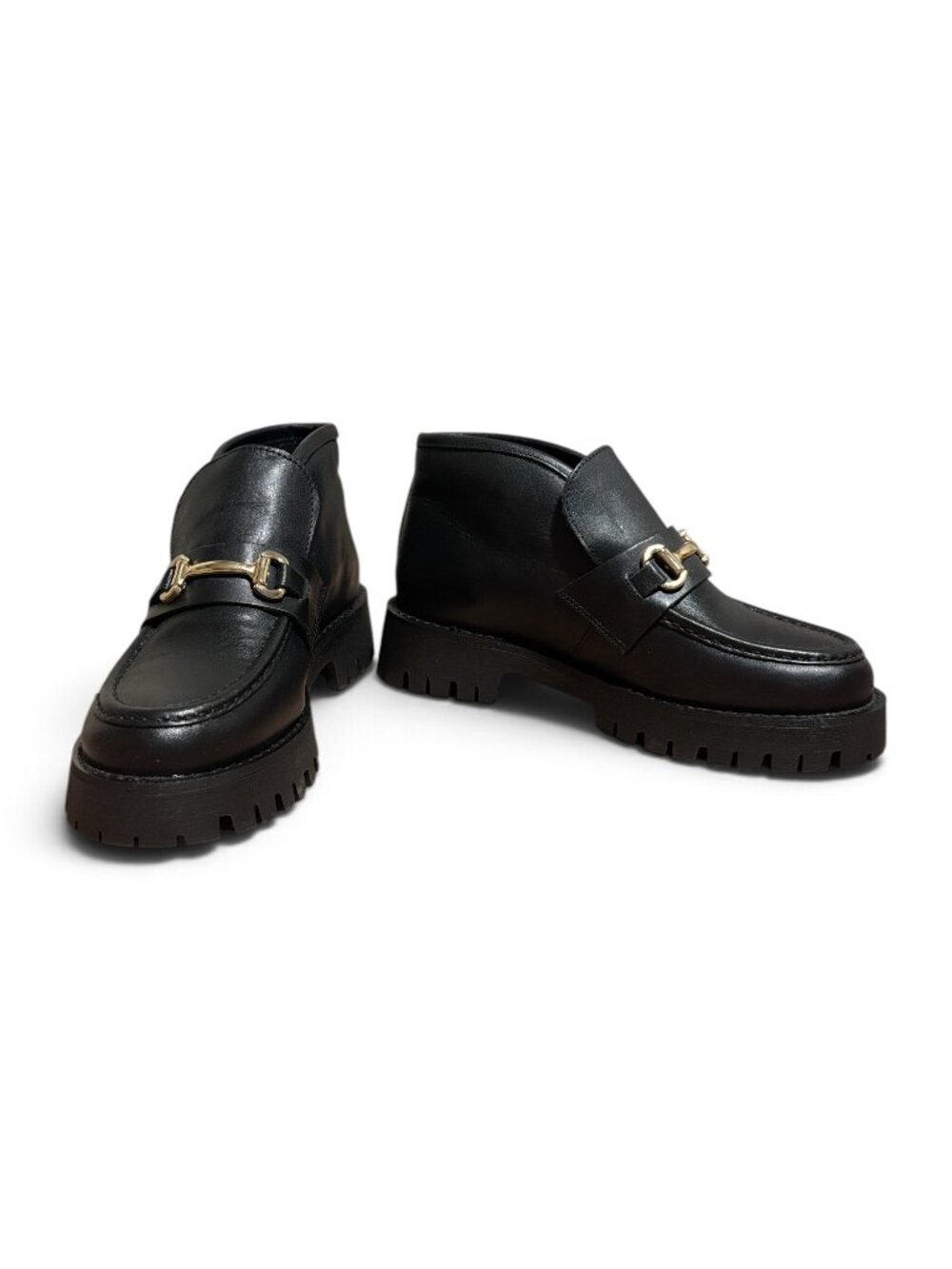 NWOT Steve Madden Leon Black Leather Horse Bit Chunky Loafers Size 8.5